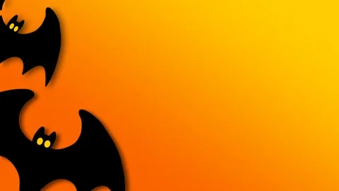 Halloween Spooky Background With Cute Black Bats Flying On Bright Orange Gr.. Stock Footage 346745354