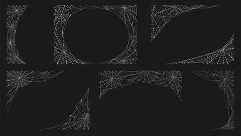 Halloween spooky cobweb frame decorations set Stock Illustration