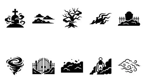 Halloween spooky elements silhouette icons for holiday design and decorations 스톡 일러스트