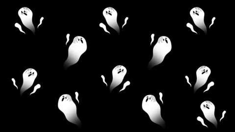 Halloween spooky ghosts floating pattern animation on black background 스톡 동영상 343844933