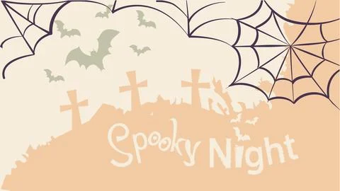 Halloween Spooky Night Background with Bats and Spider Web Stock Illustration