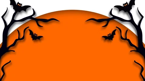 Halloween Spooky Orange Moon Background With Tree Branches And Flying Bats .. Video stock 345194062