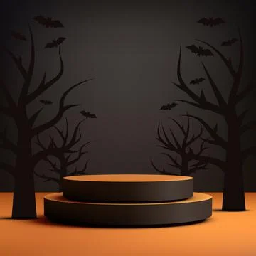 Halloween spooky product display with two tiered circular pedestal framed b.. Stock Illustration