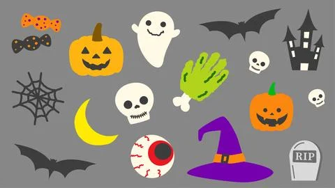 Halloween spooky vector elements and icons collection on gray 스톡 일러스트