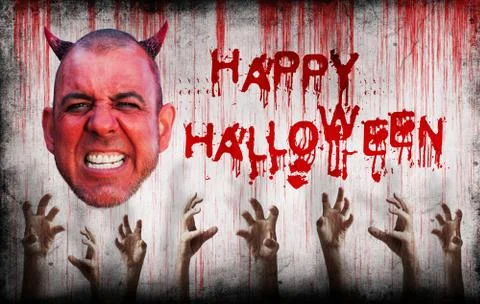 Halloween sprayed on the wall and the devils head Stock Illustration