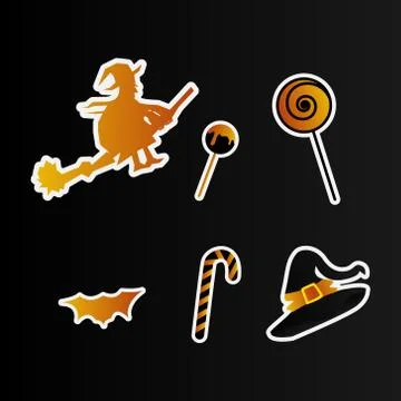 Halloween sticker design collection vector on black background Stock Illustration