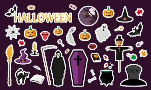 Halloween. Stickers. Flat Stock Illustration