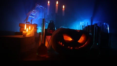 Halloween still-life background with different elements Stock Footage 118296997