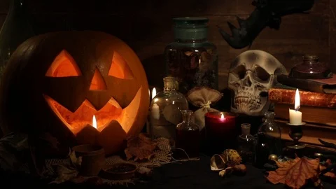 Halloween still life with pumpkins Stock Footage
