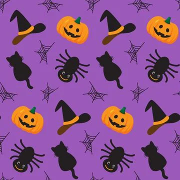 Halloween style seamless pattern in funny cartoon style. Print for autumn Stock Illustration