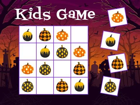 Halloween sudoku game, patterned holiday pumpkins Stock Illustration