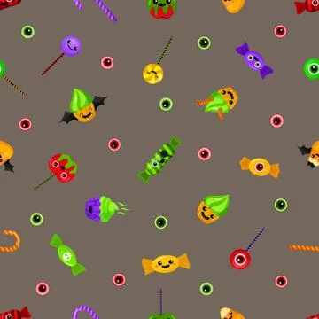 Halloween sweet candies pattern. Vector. Cartoon style. Kawaii. Stock Illustration