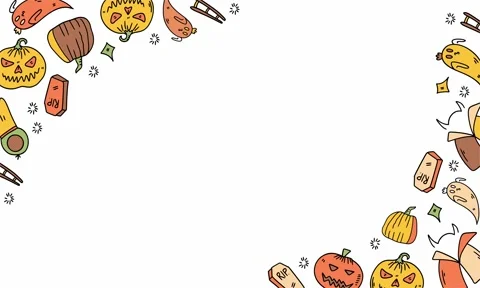 Halloween sweets doodle border spooky cartoon design with white Stock Footage 317748771