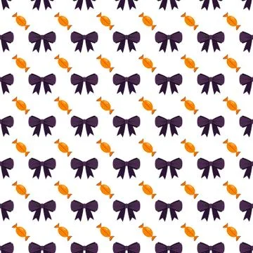 Halloween sweets seamless pattern on white background. Candy and bow. Stock Illustration