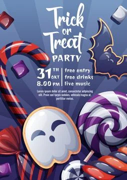 Halloween sweets vector card or party invitation with handwritten coligraphy. Stock Illustration