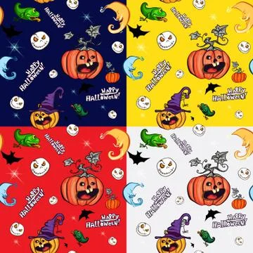 Halloween symbols in the Seamless pattern Stock Illustration