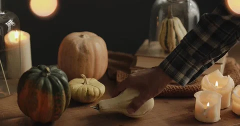 Halloween table being set by man Stock Footage 140822911