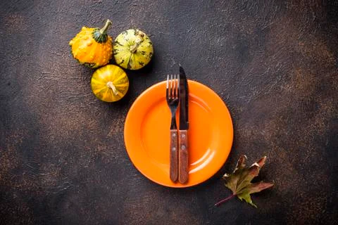 Halloween table setting with pumpkin Stock Photos