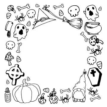 A Halloween template with an empty round space for text. Square frame with black Stock Illustration