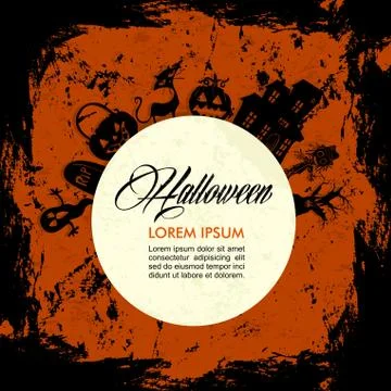 Halloween text and elements, full moon, grunge background eps10 file 库存插图