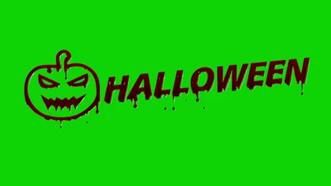 Halloween text animation with scary pumpkin and dripping blood Stock Footage 345662360