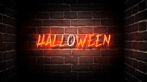 Halloween text design with modern calligraphy and wall background style. Stock Footage 284237137