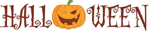 Halloween Text With Pumpkin Winking Character Stock Illustration