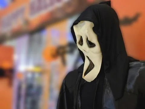 Halloween theme background, Character ghost white mask, copy space Foto stock