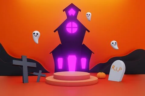 Halloween theme product display. 3D Render, Podium pedestal Stock Illustration