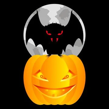 Halloween theme. A vampire bat sits on a pumpkin.  Stock Illustration