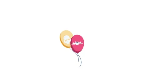 Halloween-themed balloons featuring a skull and bat design, set against a f.. Stock Footage 332328439