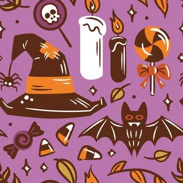 Halloween Themed Illustrations featuring Candy along with Spooky Elements and 스톡 일러스트