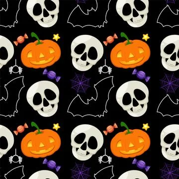 Halloween Themed Seamless Vector Pattern Stock Illustration