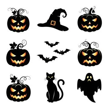 Halloween themed vector image with black icons Illustrazione stock