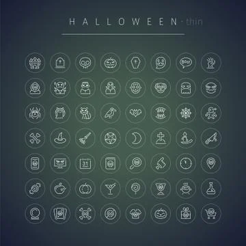 Halloween Thin Rounded Icons Set Stock Illustration