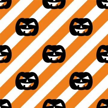 Halloween tile vector pattern with black pumpkin on stripes background Stock Illustration