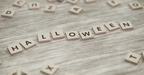 Halloween Tiles moving on the table Stock Footage 251427424