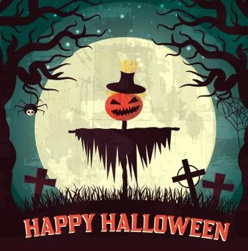 Halloween time background concept in retro style. Vector illustr Stock Illustration