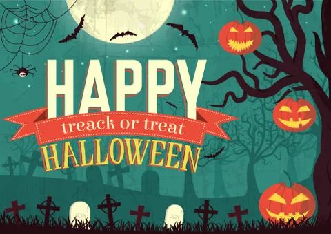 Halloween time background concept in retro style. Vector illustr Stock Illustration
