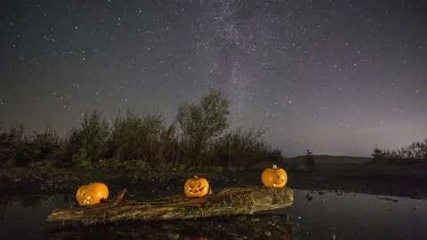 Halloween time lapse under the night sky Stock Footage 163087602