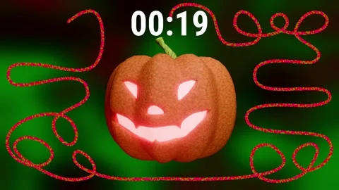 Halloween Timer with Scary Pumpkin 20 to 0 - Countdown 20 seconds Stock Footage 343594371