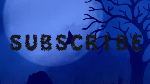 Halloween title card subscribe bat font with creepy blue background Stock Footage 314987587