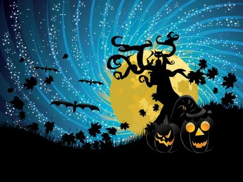 Halloween tree and pumpkins Ilustração Stock