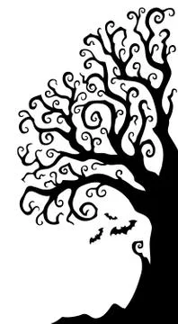 Halloween tree half silhouette theme Stock Illustration