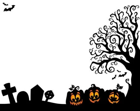 Halloween tree half silhouette theme Stock Illustration
