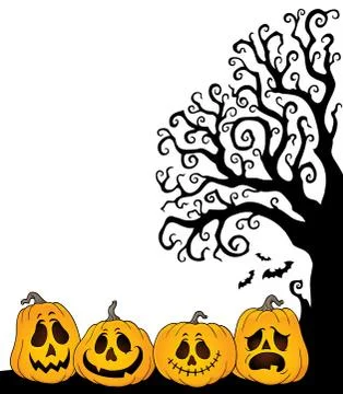 Halloween tree half silhouette theme Stock Illustration