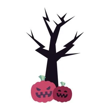 Halloween tree with pumpkins vector design Illustrazione stock
