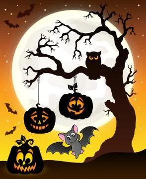 Halloween tree silhouette theme Stock Illustration