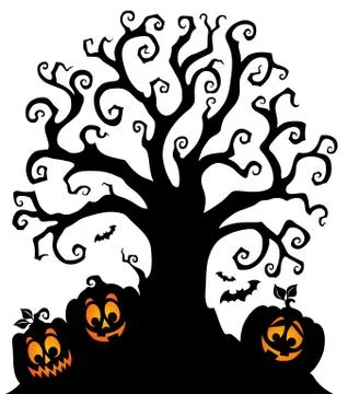 Halloween tree silhouette topic Stock Illustration
