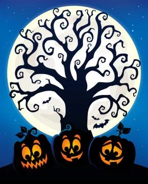 Halloween tree silhouette topic Stock Illustration